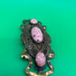 Vintage Art Nouveau Filigree Sash Pin Brooch Pink Marbled Glass Cabochons Antique Style