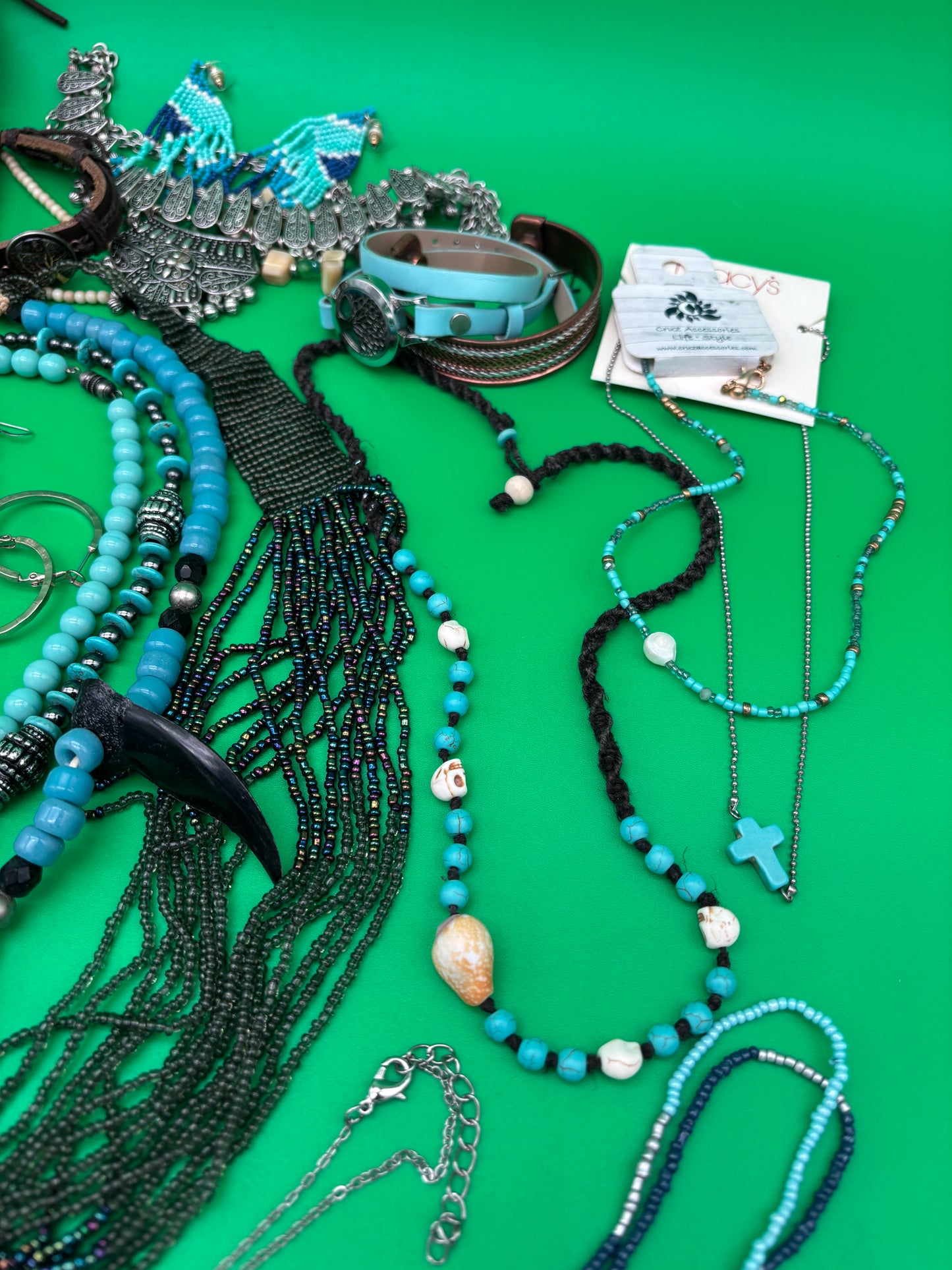 Large Boho Southwestern Jewelry Lot Turquoise Tribal Silver Tone Statement Necklaces Bracelets