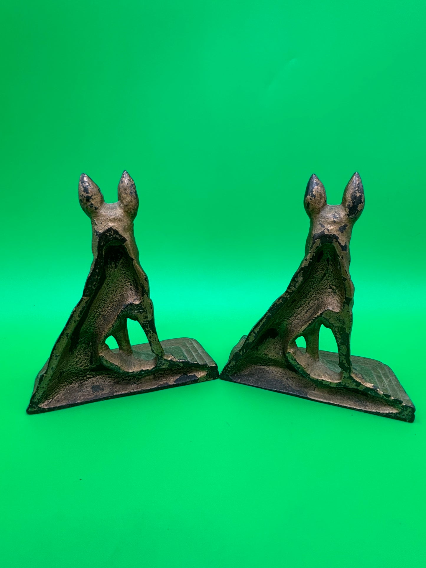 Vintage Art Deco German Shepherd Dog Bookends Pair Cast Iron Bronze Finish Heavy 6”