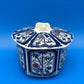 Vintage Japanese Arita Shoho Ko Imari Porcelain Lidded Bowl Blue Gold Floral