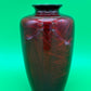 Signed Ando Japanese Pigeon Blood Red Ginbari Cloisonne Bird Bamboo Vase 5.75”