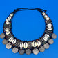 Vintage HUGE Tribal Bib Necklace Cowrie Shells Beads Myanmar Coins Boho Statement