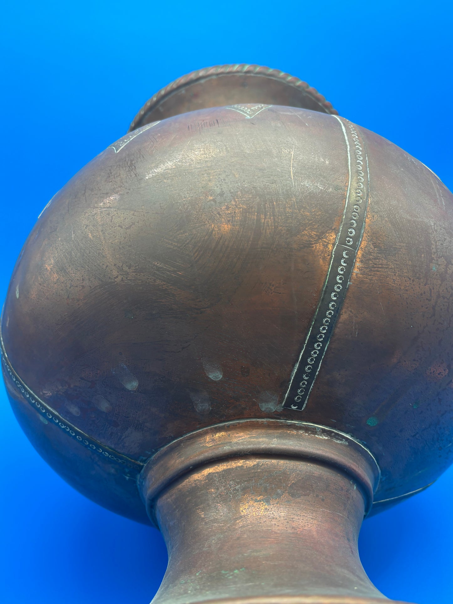 Antique Arts & Crafts Hand-Hammered Copper Urn with Riveted Seams, c. 1890–1915