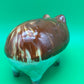 Antique Vintage Yellowware Piggy Bank Stoneware Mocha Drip Glaze Hole Eyes