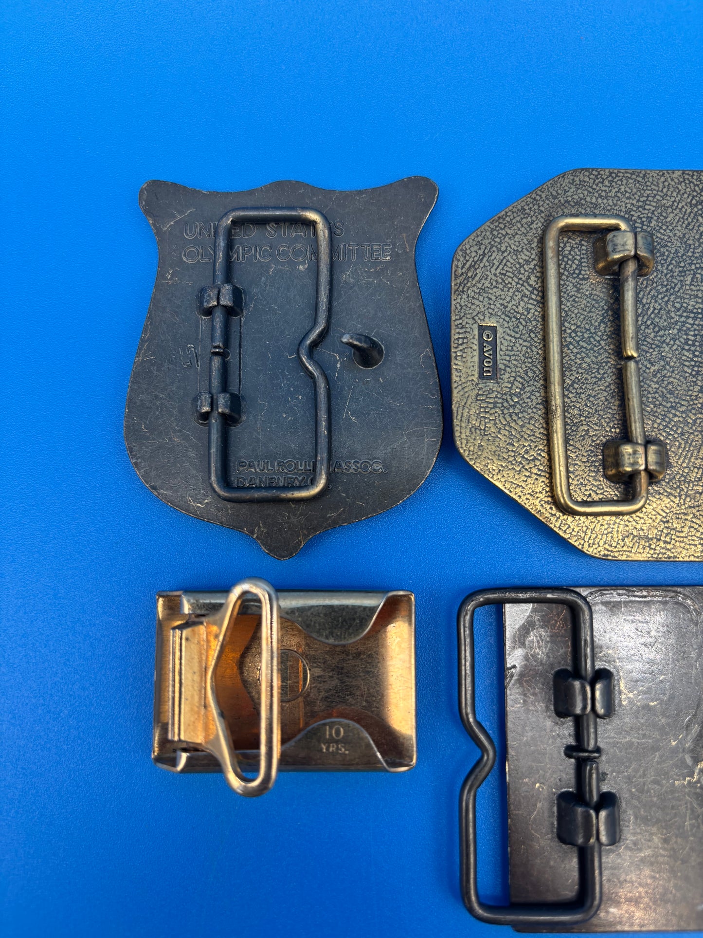 Vintage Belt Buckle & Money Clip Lot Avon Train USA Olympics Westinghouse 4 Pc