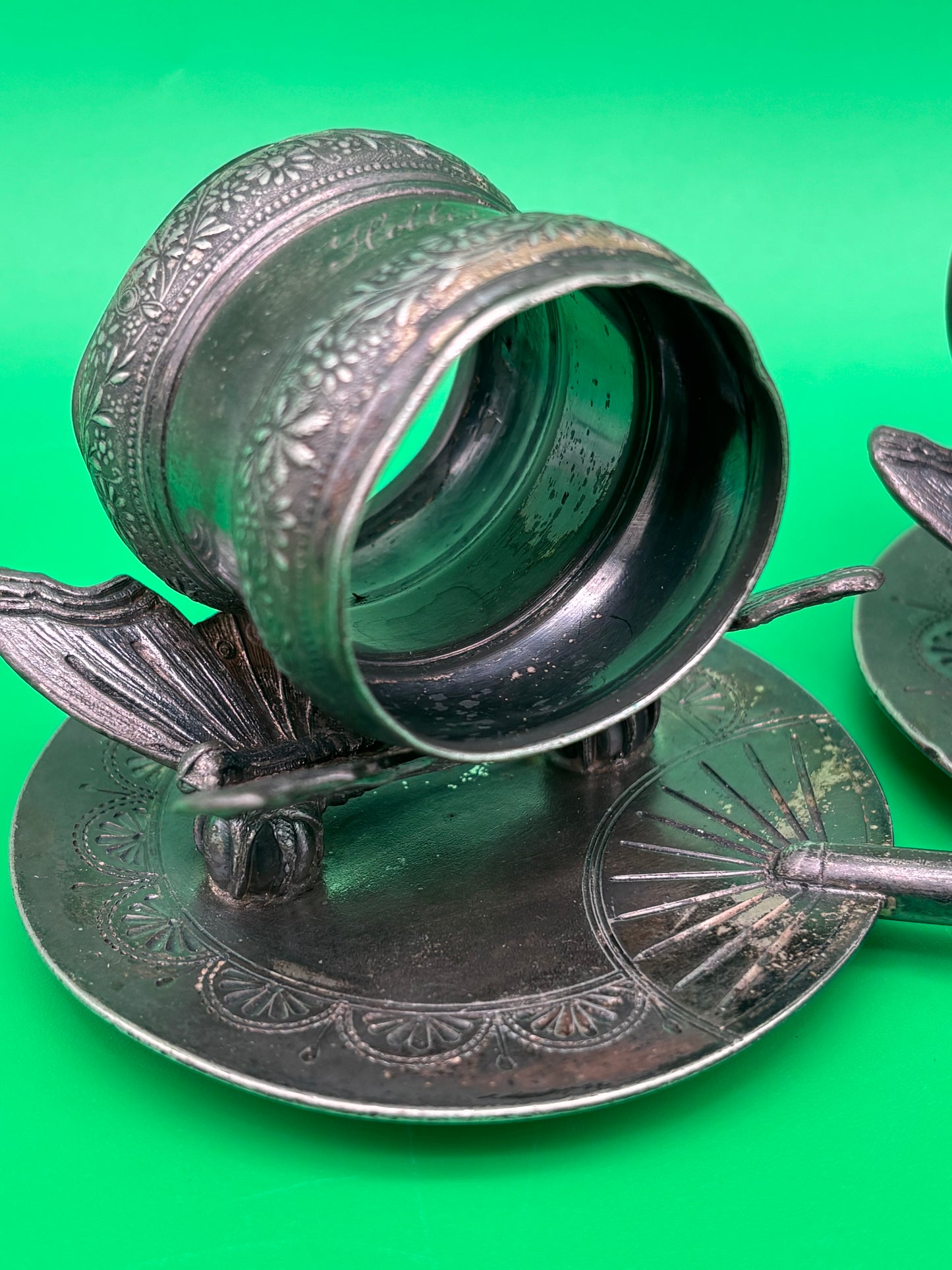 Antique Victorian Silverplate Figural Butterfly Napkin Rings Pair Art Nouveau