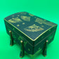 Antique Japanese Fujii Damascene Footed Cigarette Box Mt Fuji Mark Gold Inlay c1930