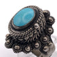 Vintage Taxco Sterling Silver Turquoise Poison Ring Adjustable 10.5g Size 6.5
