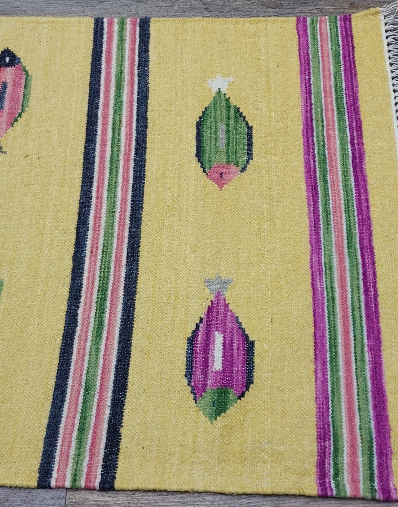 Handmade Turkish Kilim Rug 3x5 ft Bohemian Fish Design “Tree of Life” Flatweave