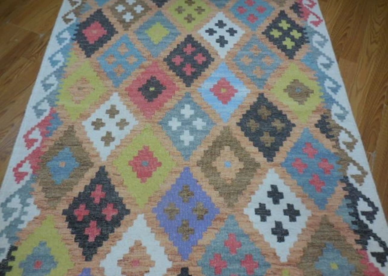 Turkish Oushak Rug, Flat Weave Oushak Rug, Handmade Bohemian Rug, 4x6