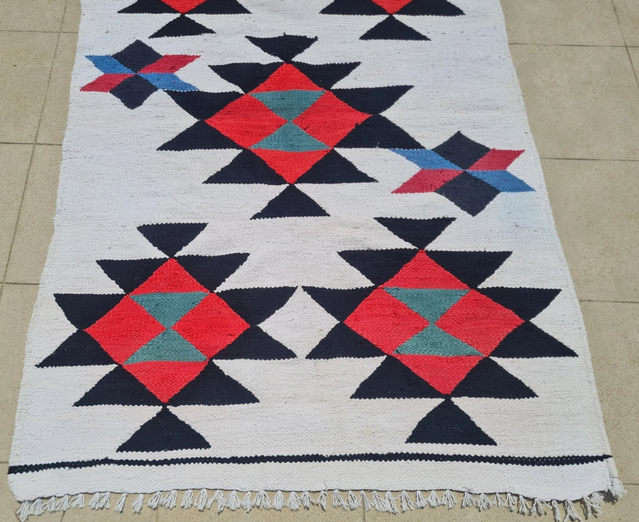 Hand Knotted Julkrus Kilim Area Rug – 4’7” x 2’11” – Vintage Geometric Wool Rug – Tribal Flat Weave
