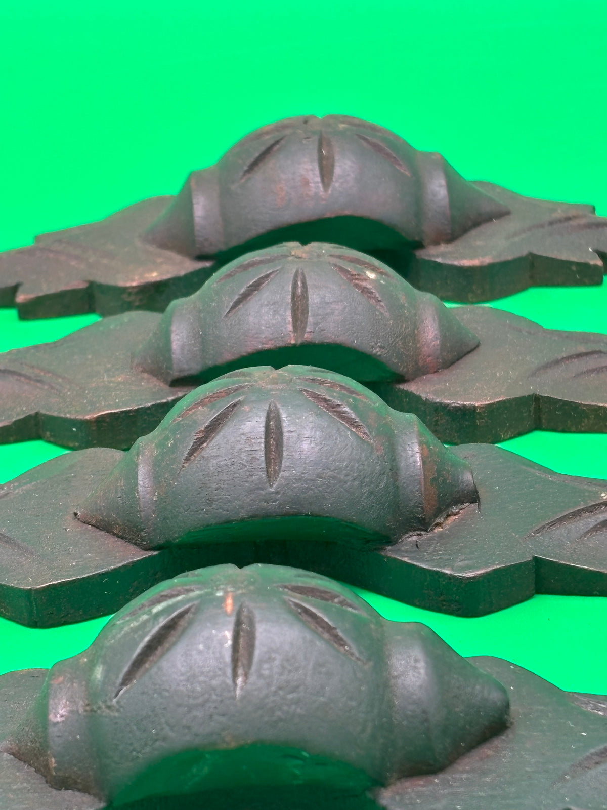 Antique Victorian Eastlake Carved Wood Drawer Pulls Floral Leaf Design Set of 8