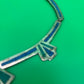 Vintage Signed Alpaca Mexico Blue and Green Glass Mosaic Fan Necklace