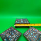 Vintage Chinese Cloisonne Enamel Jewelry Trinket Box & Matching Pair Dishes Floral Blue Brass Set