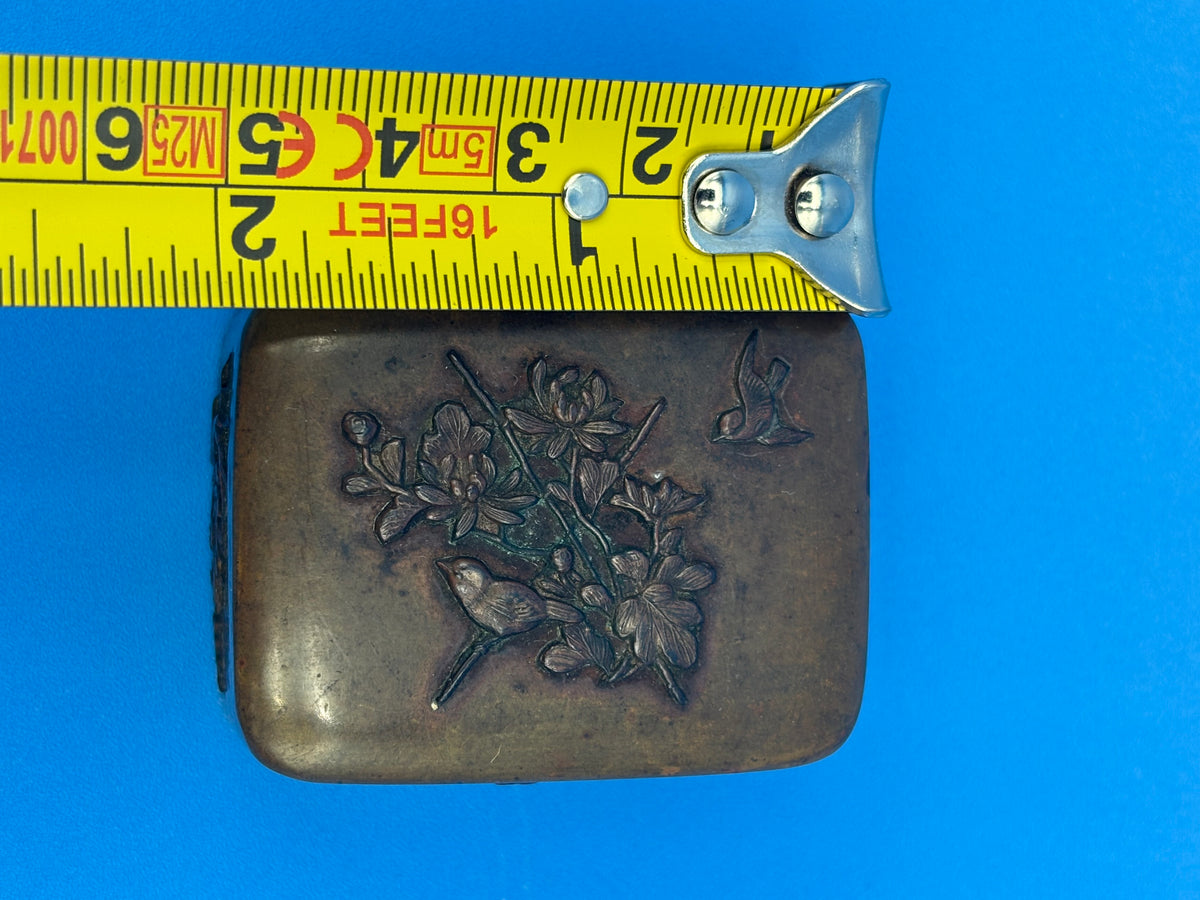 Antique Japanese Meiji Mixed Metal Bronze Brass Trinket Box Bird Flowers