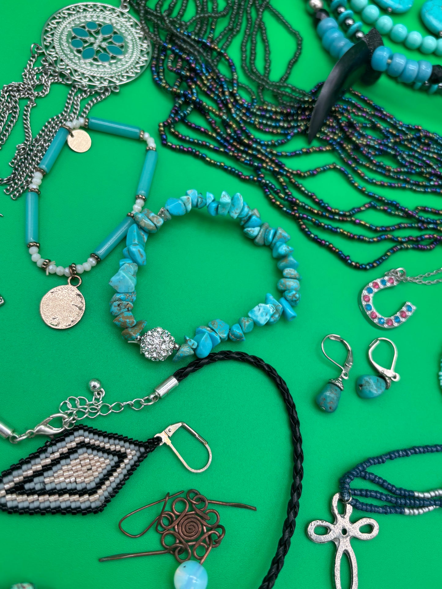 Large Boho Southwestern Jewelry Lot Turquoise Tribal Silver Tone Statement Necklaces Bracelets