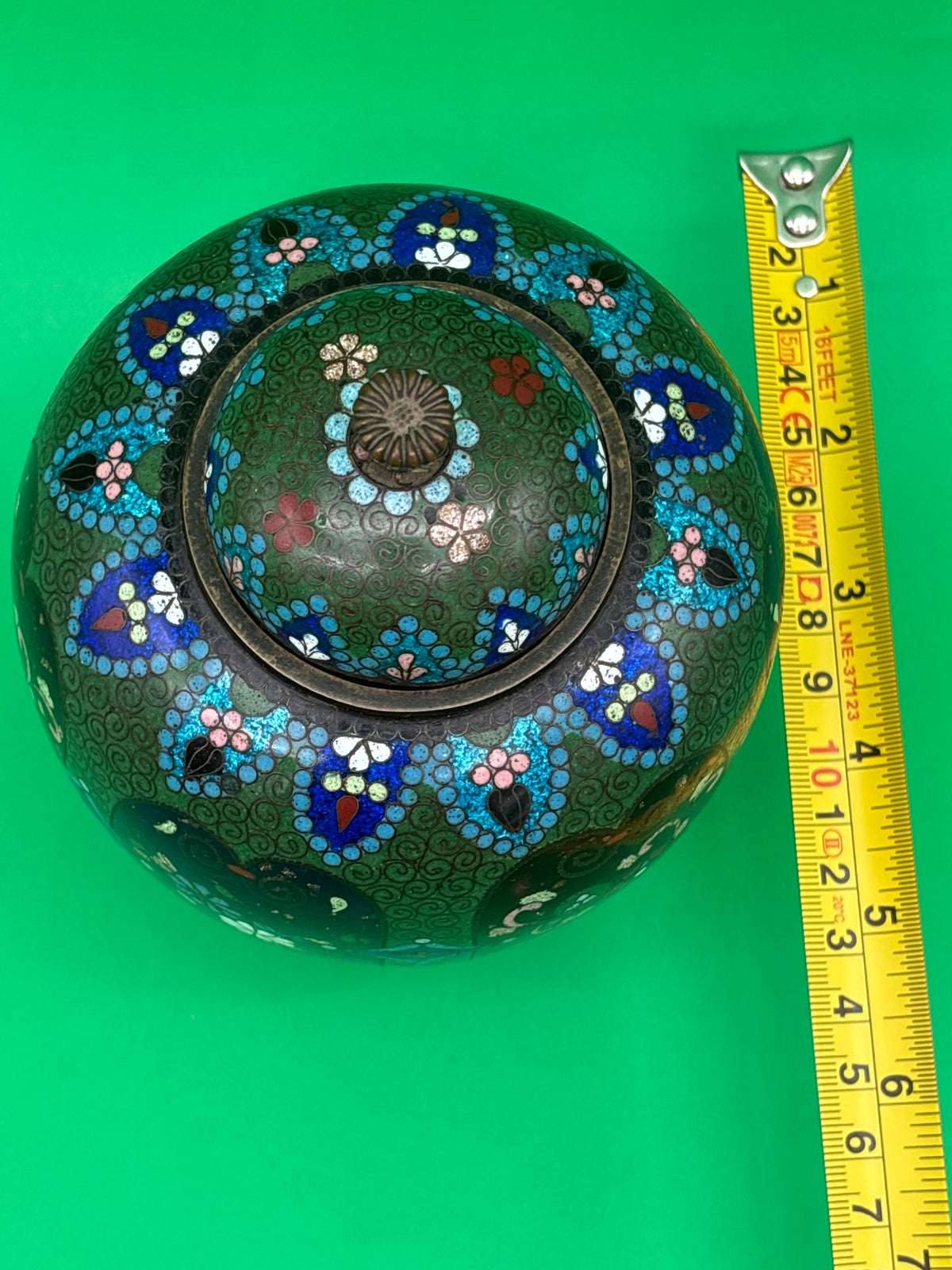Antique Japanese Cloisonne Enamel Lidded Ginger Jar Floral Tripod Feet 6.5”