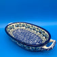 Boleslawiec Polish Pottery Oval Baker Dish Blue Green Floral #192 Poland 9”
