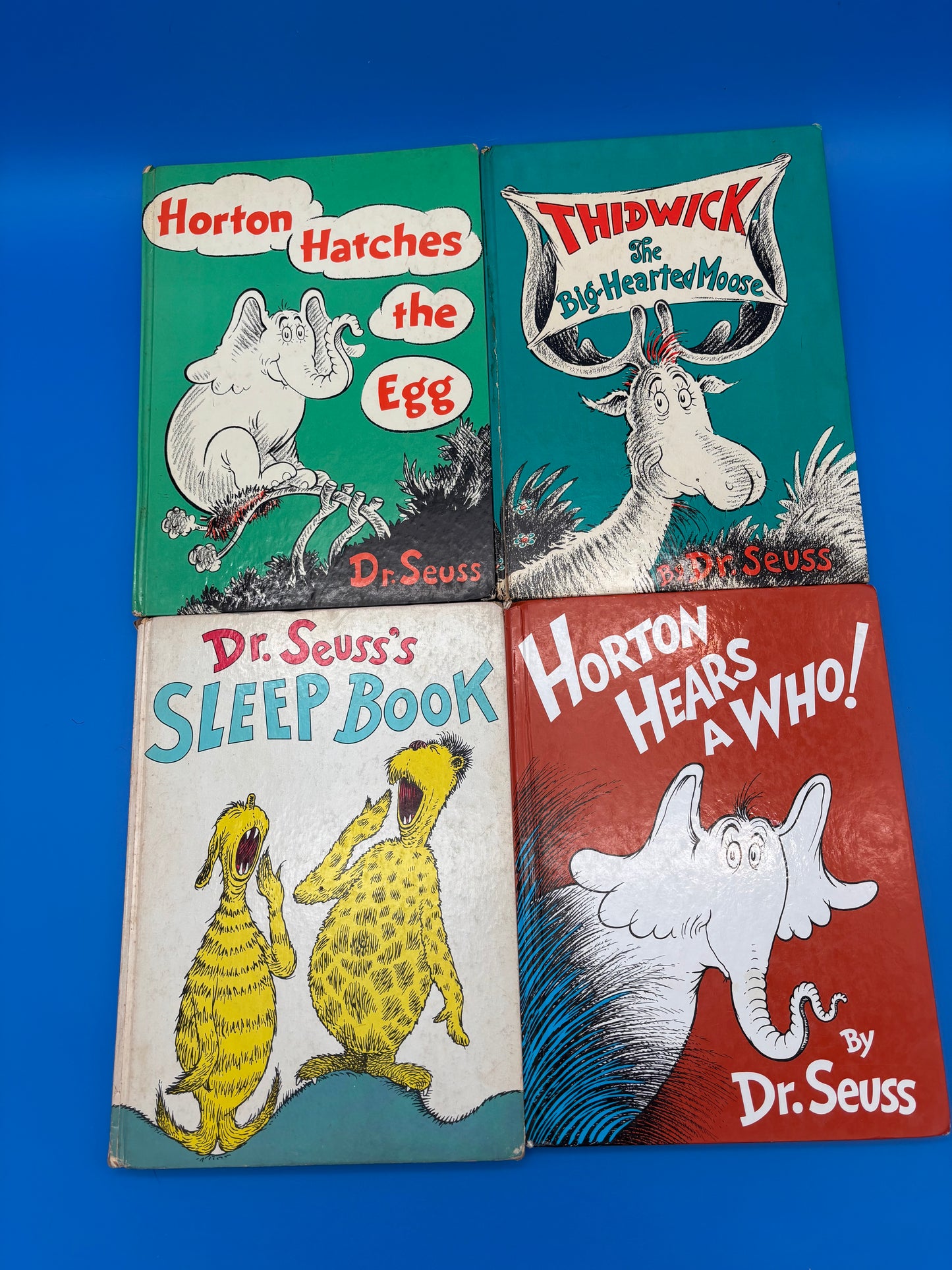 Vintage Dr. Seuss Hardcover Lot of 4 – Horton Hears a Who / Sleep Book / Thidwick / Horton Hatches (No DJ)