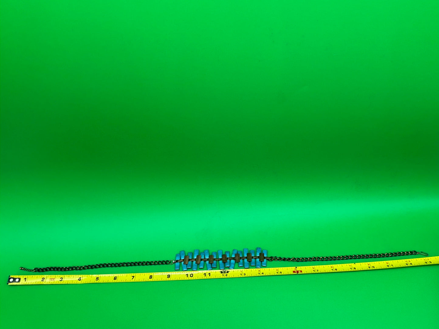 Vintage Estate MCM High End Enameled Copper 23.5” Modernist Statement Necklace Blue, G27504