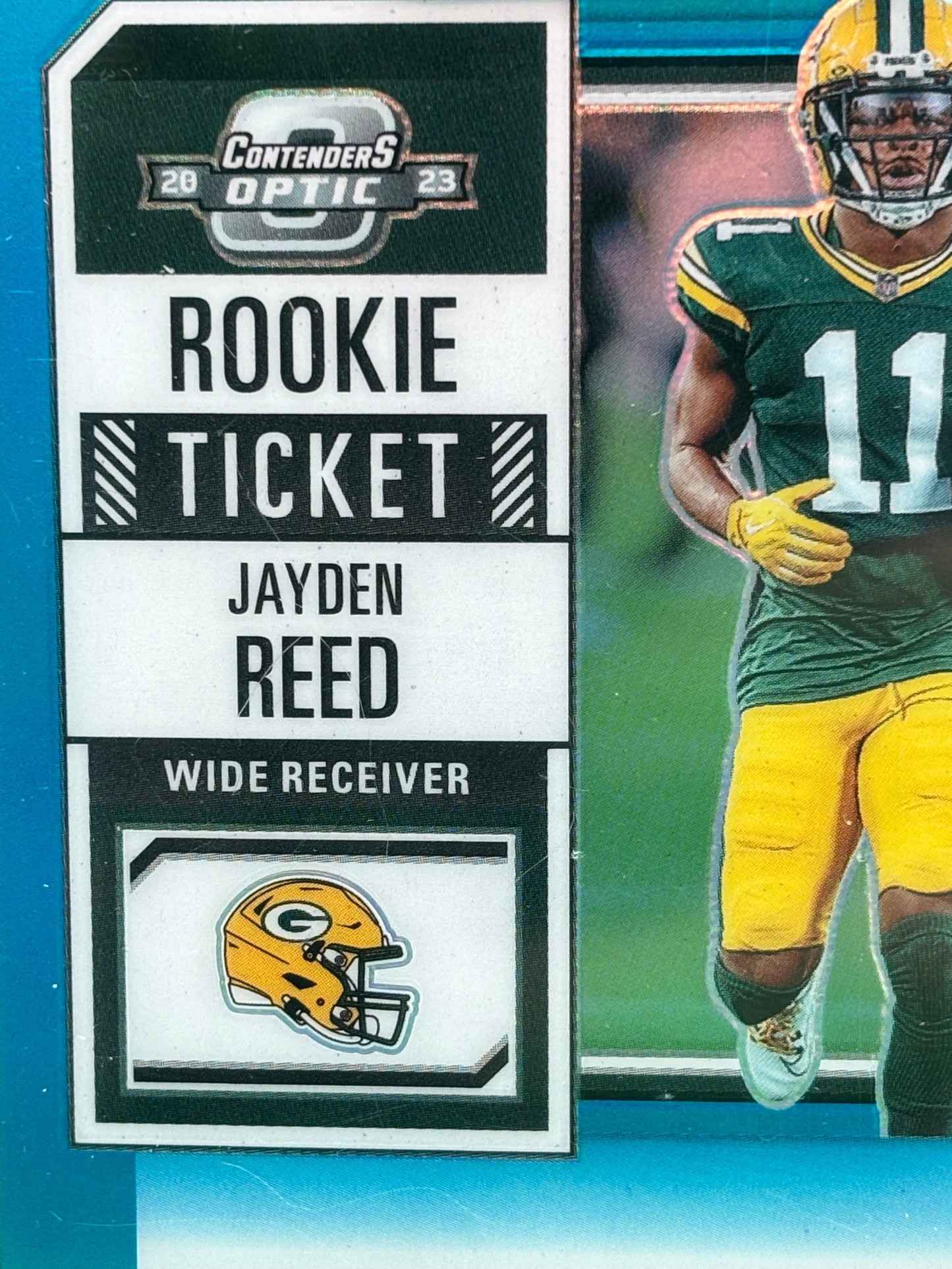 2023 Panini Contenders Optic Jayden Reed Rookie Ticket Auto Blue #41/75 On-Card