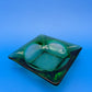 Vintage MCM Emerald Green Square Glass 4 Slot Ashtray