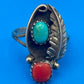 VTG Henry Mariano HM Navajo Sterling Silver Turquoise Coral Ring Size 8