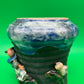 Antique Japanese Sumida Gawa Vase Signed Ban-ni Blue Drip Glaze Figural 5.25”