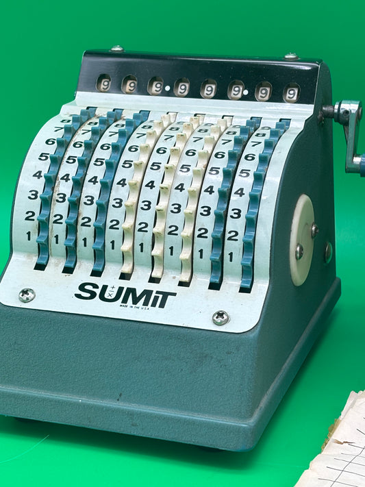 Vintage SUMIT Manual Adding Machine Calculator w/ Original Box Directions Pearl NY