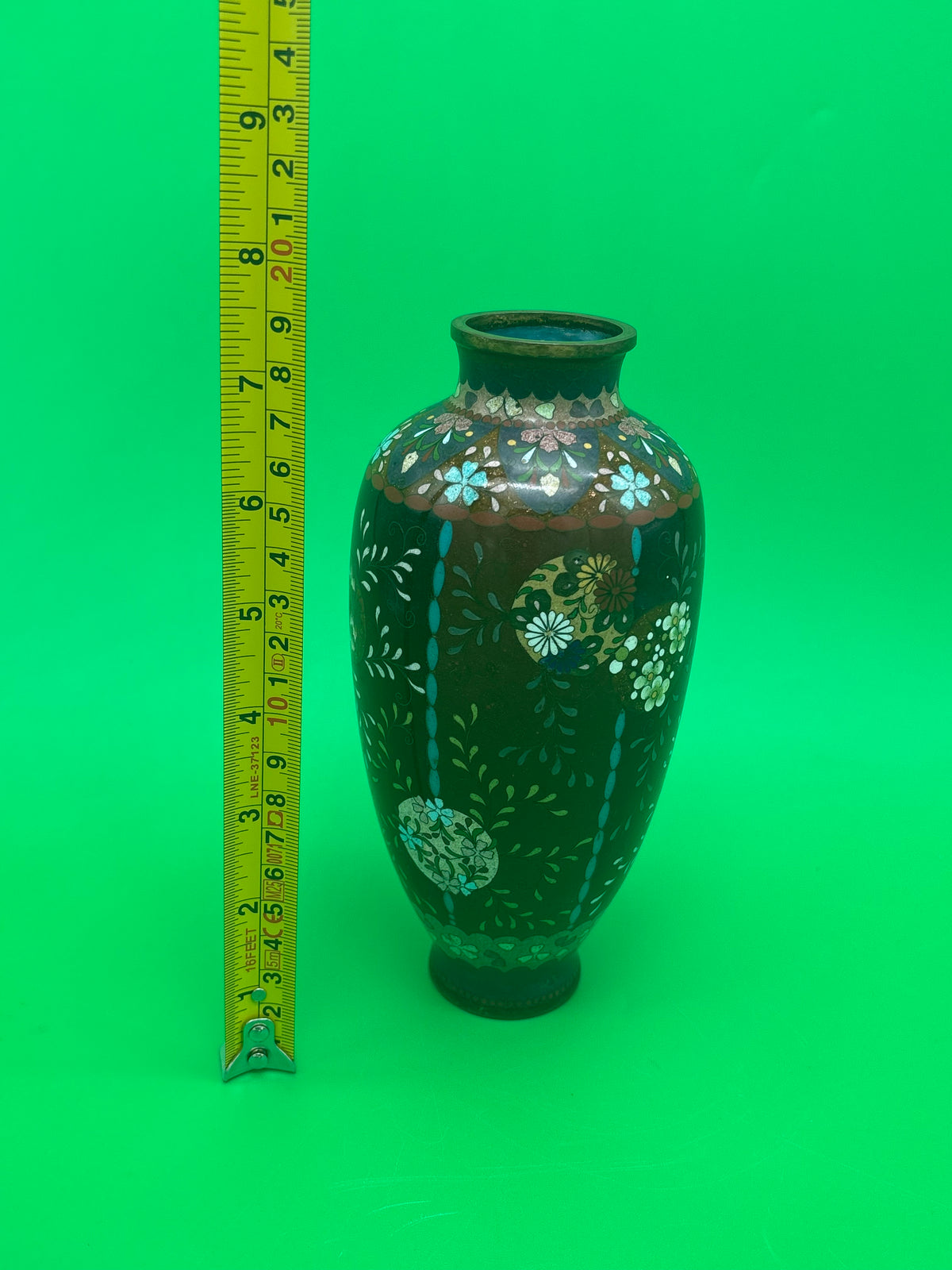 Antique Japanese Cloisonne Vase Meiji Floral Enamel Brown Ground 8” Unmarked