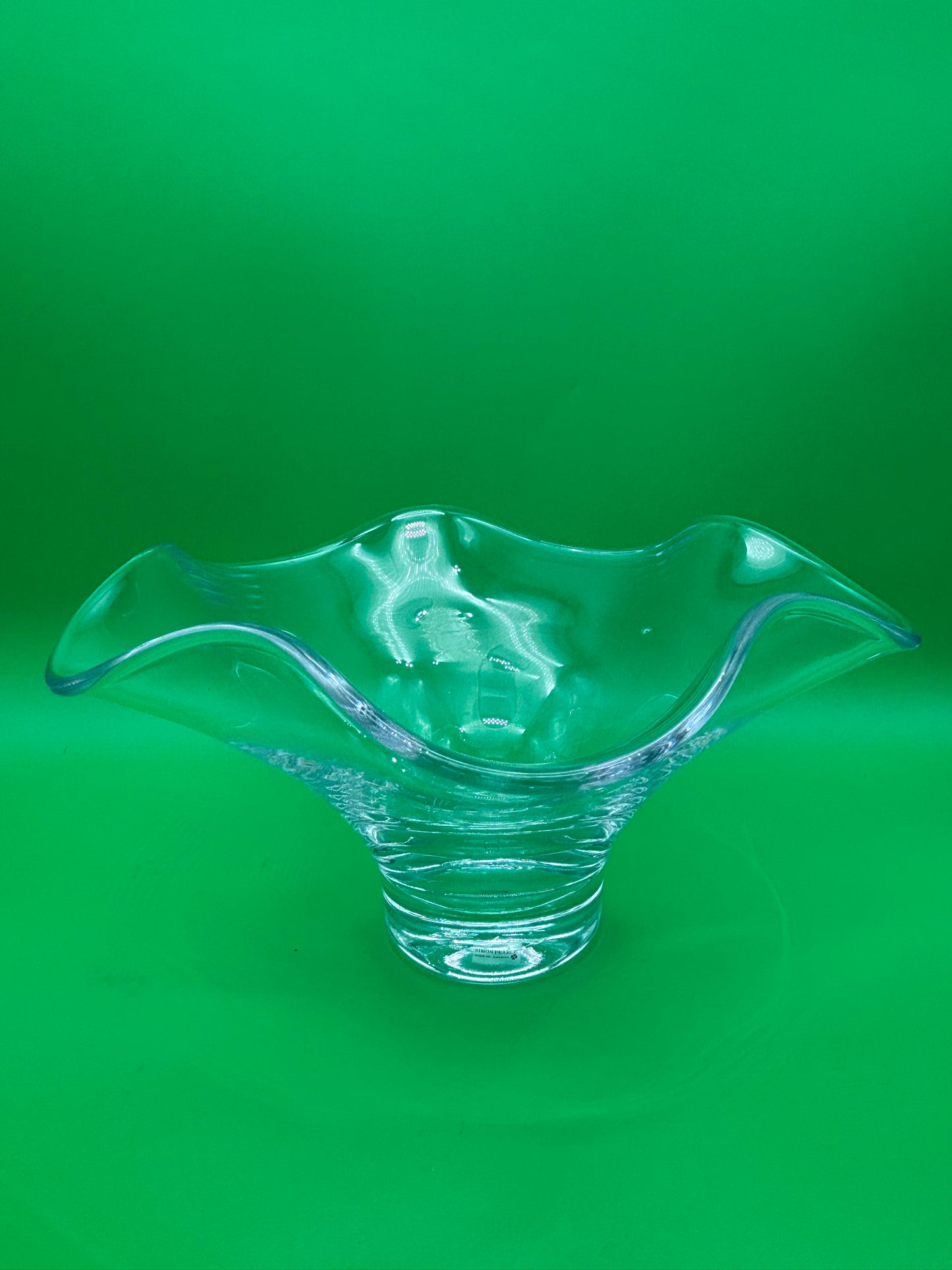 Simon Pearce Chelsea Large 12.5” Ruffled Rim Hand Blown Glass Bowl USA