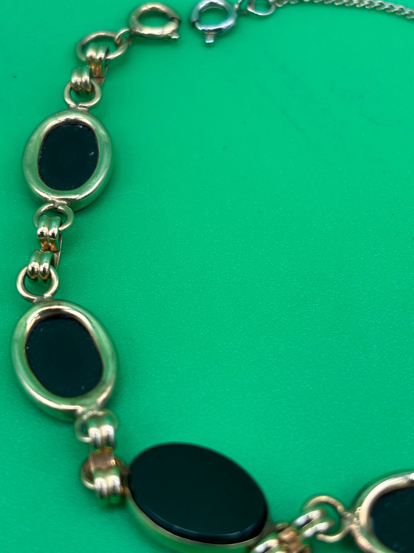 Art Deco 1/20 12K Gold Filled Black Onyx Oval Cabochon Link Bracelet 7”