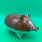 Antique Vintage Yellowware Piggy Bank Stoneware Mocha Drip Glaze Hole Eyes