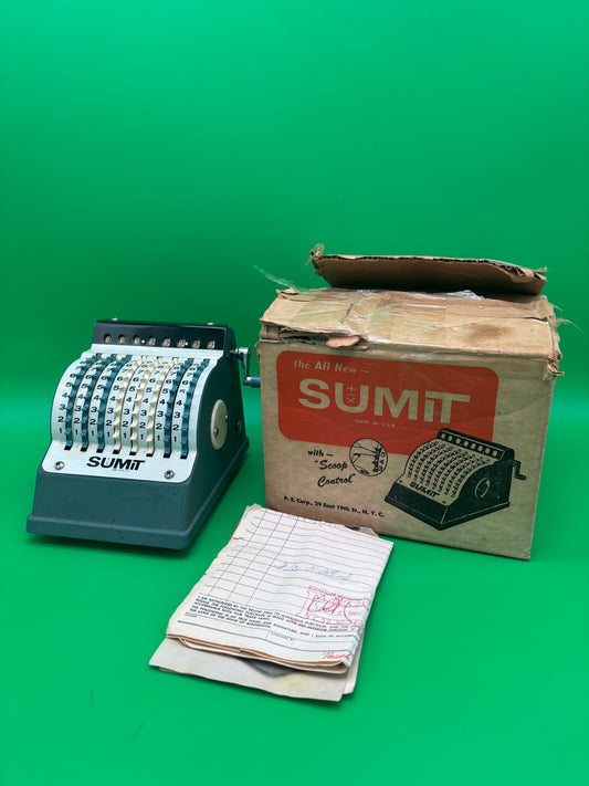 Vintage SUMIT Manual Adding Machine Calculator w/ Original Box Directions Pearl NY