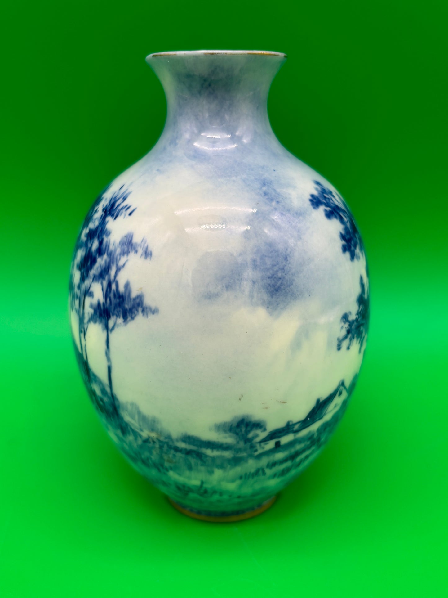 1889-1906 American Belleek Ceramic Art Co Early Lenox Blue Hand Painted Vase