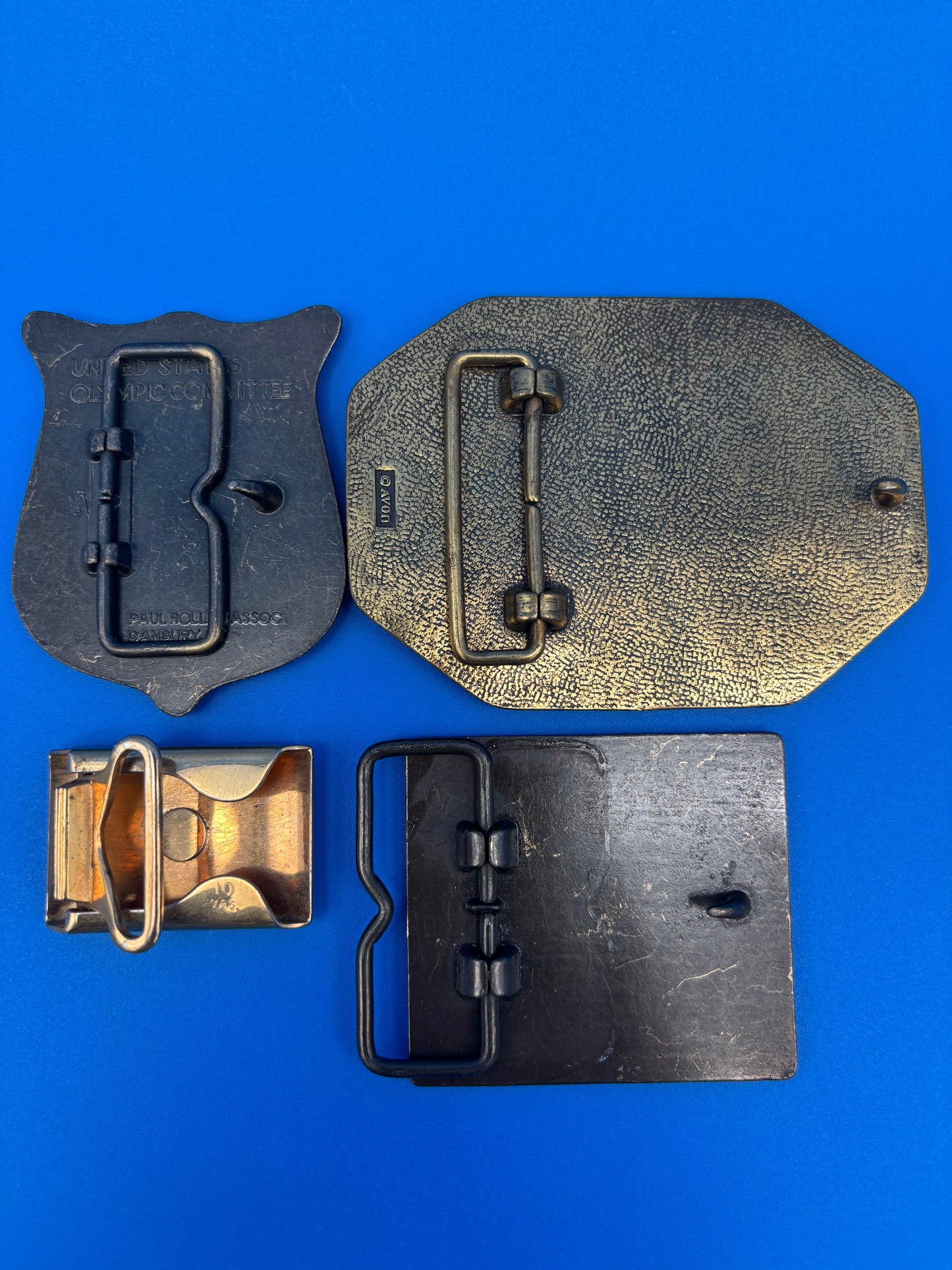 Vintage Belt Buckle & Money Clip Lot Avon Train USA Olympics Westinghouse 4 Pc