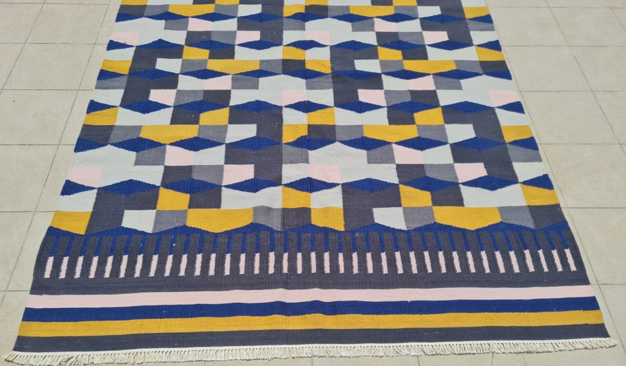 Vintage Handwoven Wool Kilim Rug 6x8 Flatweave Geometric Area Rug Turkish Afghan Style