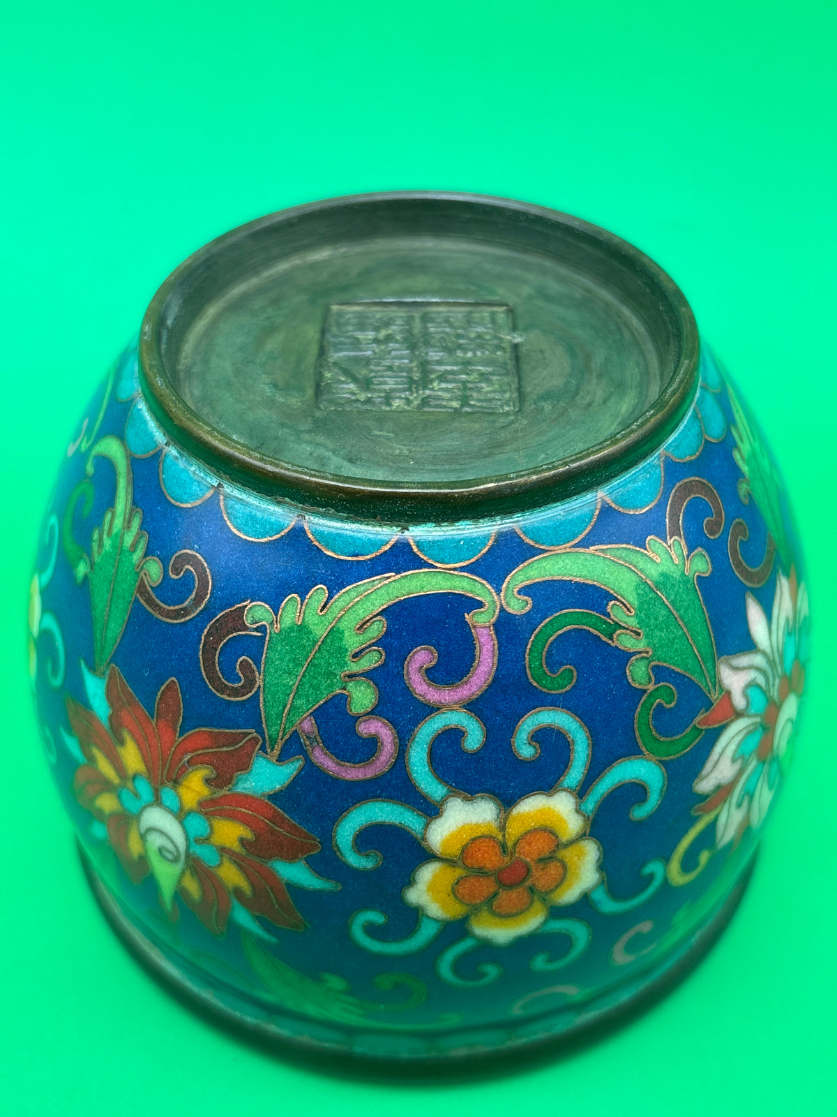 Chinese Cloisonne Enamel Copper Incense Burner Censer Qianlong Mark Floral
