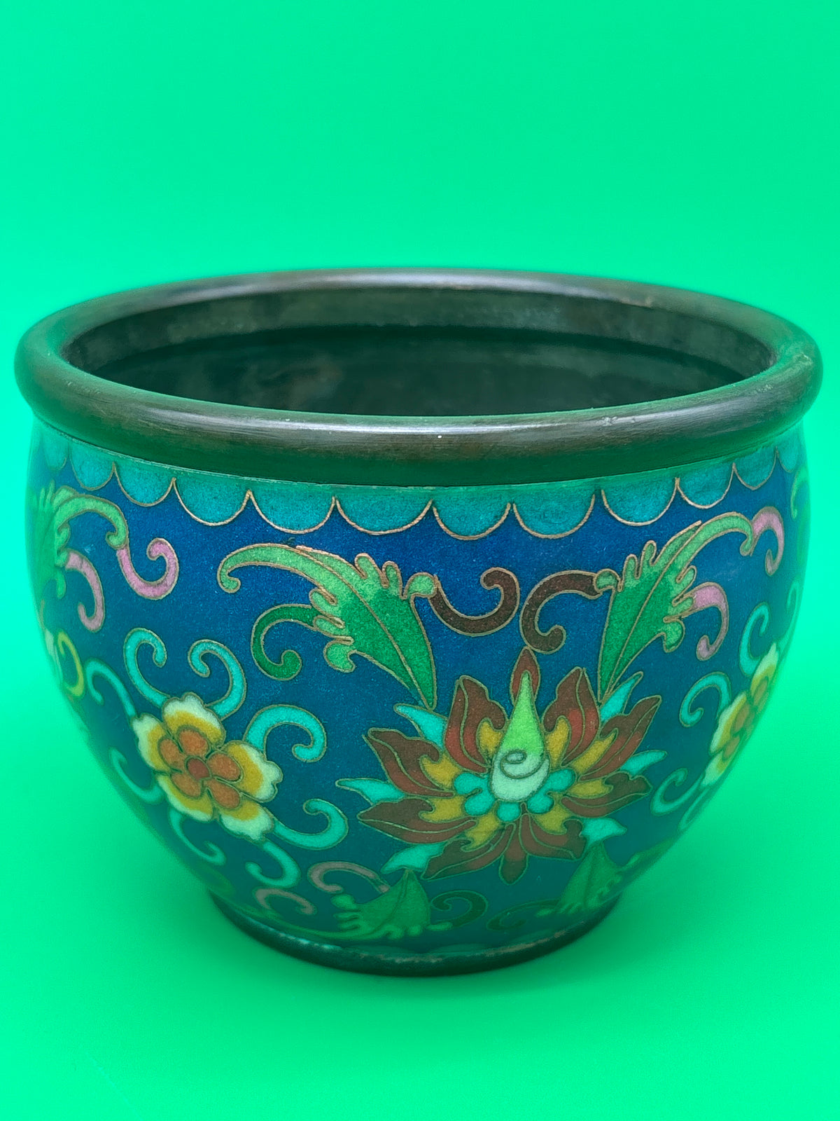 Chinese Cloisonne Enamel Copper Incense Burner Censer Qianlong Mark Floral