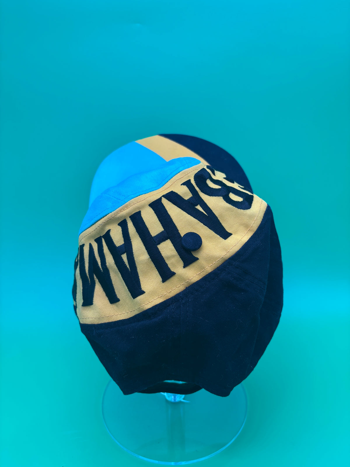 Vintage Bahamas Dolphin Hat Cap Teal Yellow Black Embroidered Spellout 100% Cotton