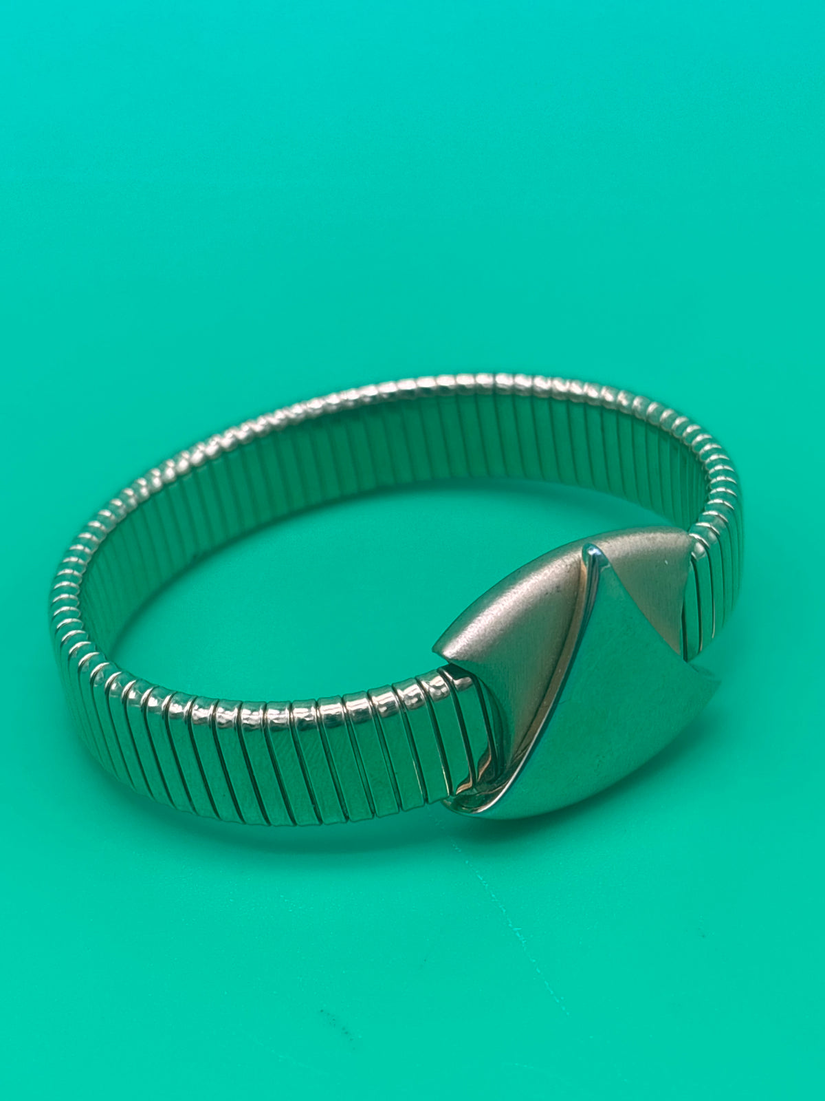 Vintage Napier Silver Tone Stretch Bracelet Geometric Modernist Expansion Rare