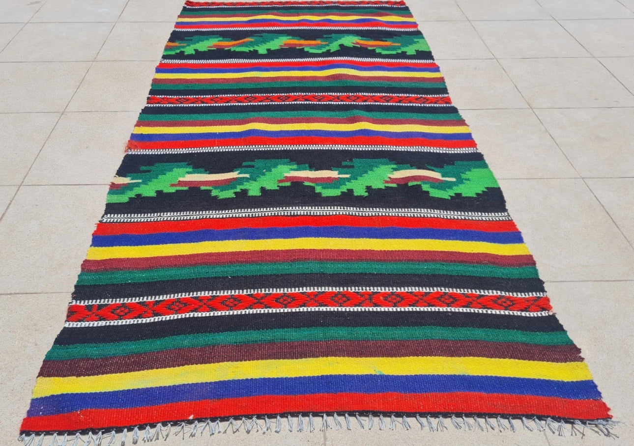 Rare Hand Knotted Vintage Russian Julkrus Kilim Kilm Wool Area Rug 5 x 3 Ft