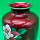 Beautiful 7 1/8'' Showa Japanese Red Gimbari Cloisonne Enamel Floral Rose Vase