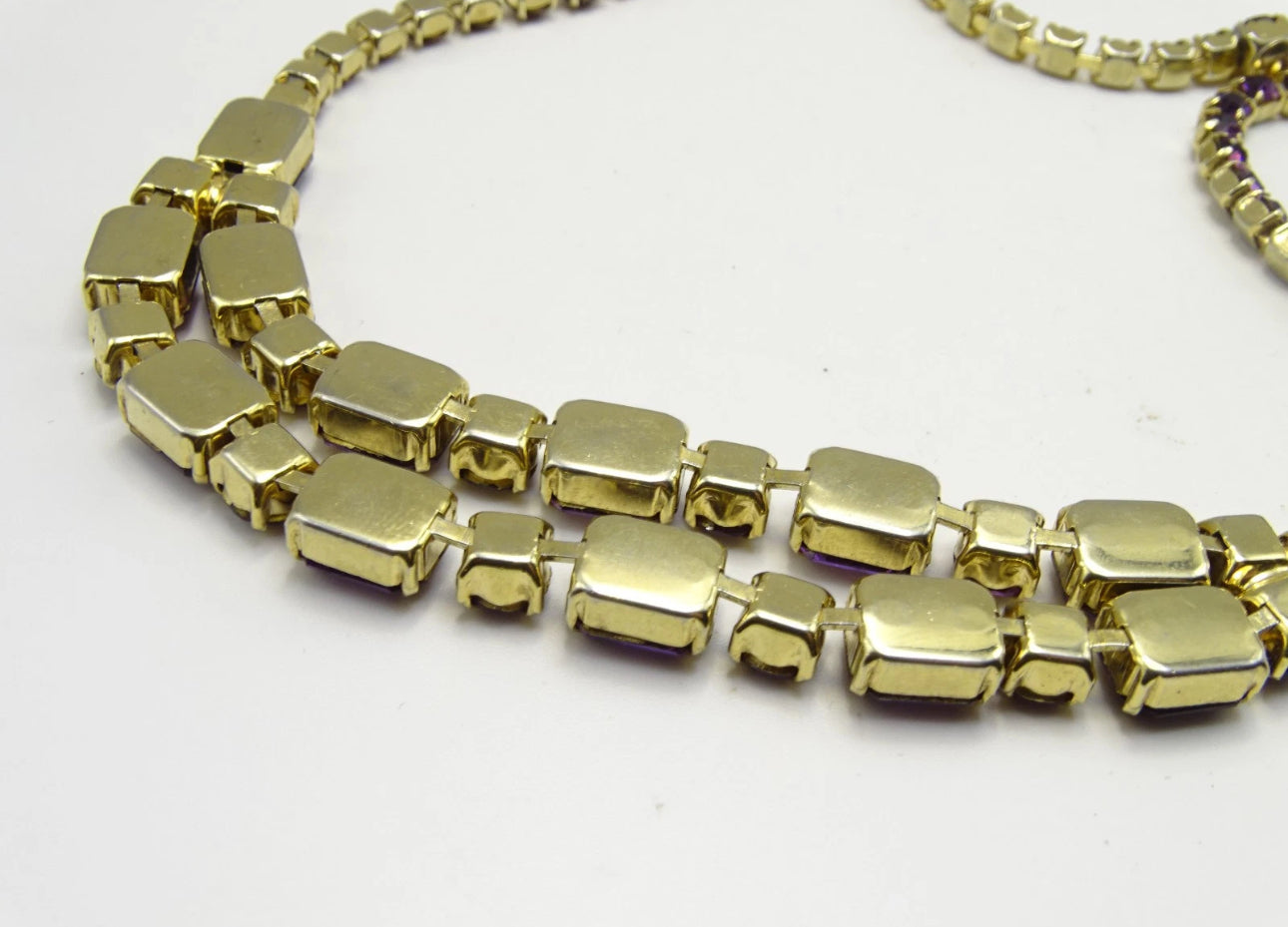 Vintage Purple Amethyst Rhinestone Crystal Costume Jewelry Necklace Art Deco Style