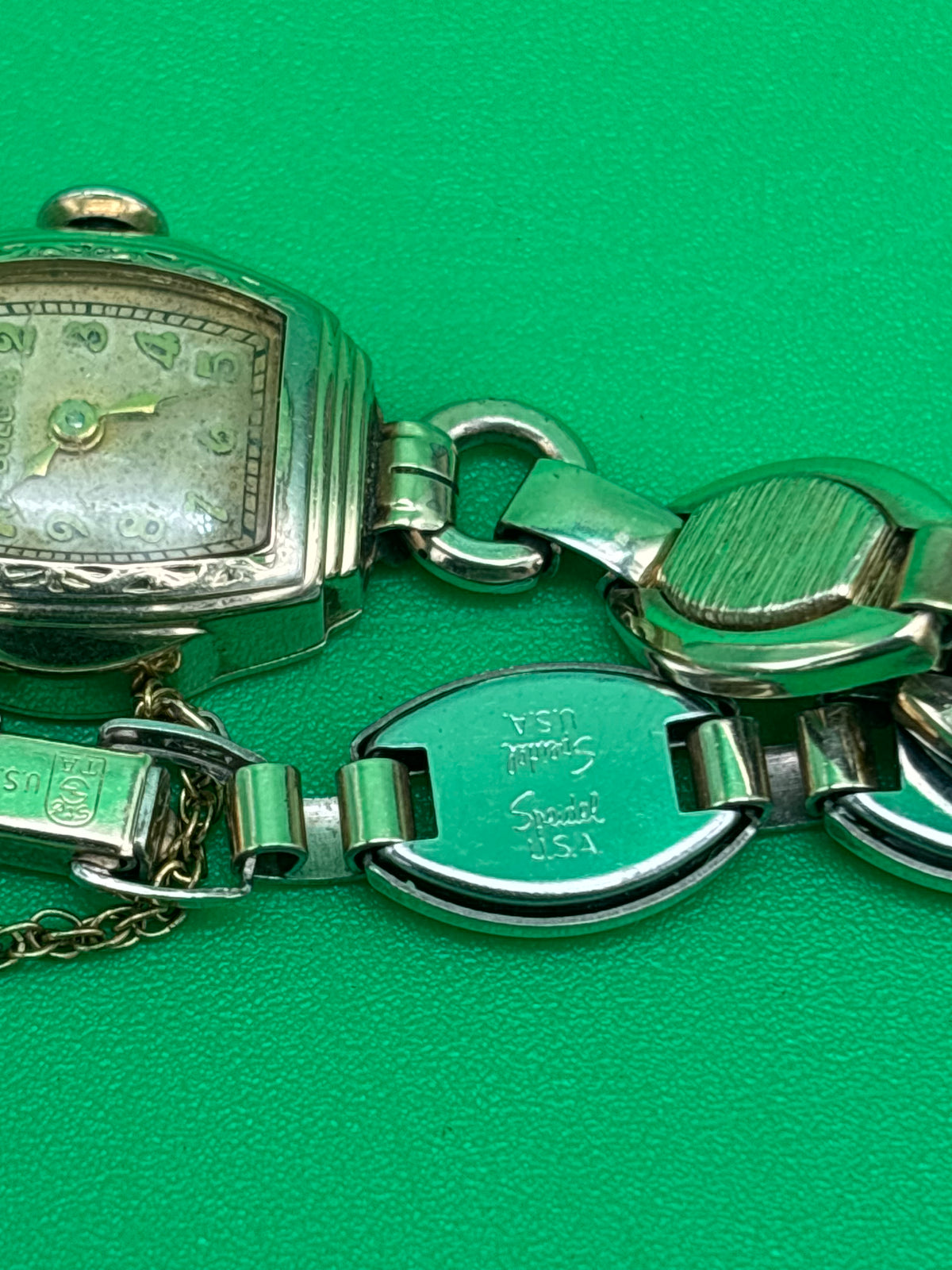 Vintage Bulova Ladies Art Deco Watch Speidel Bracelet Fifth Avenue Box Untested