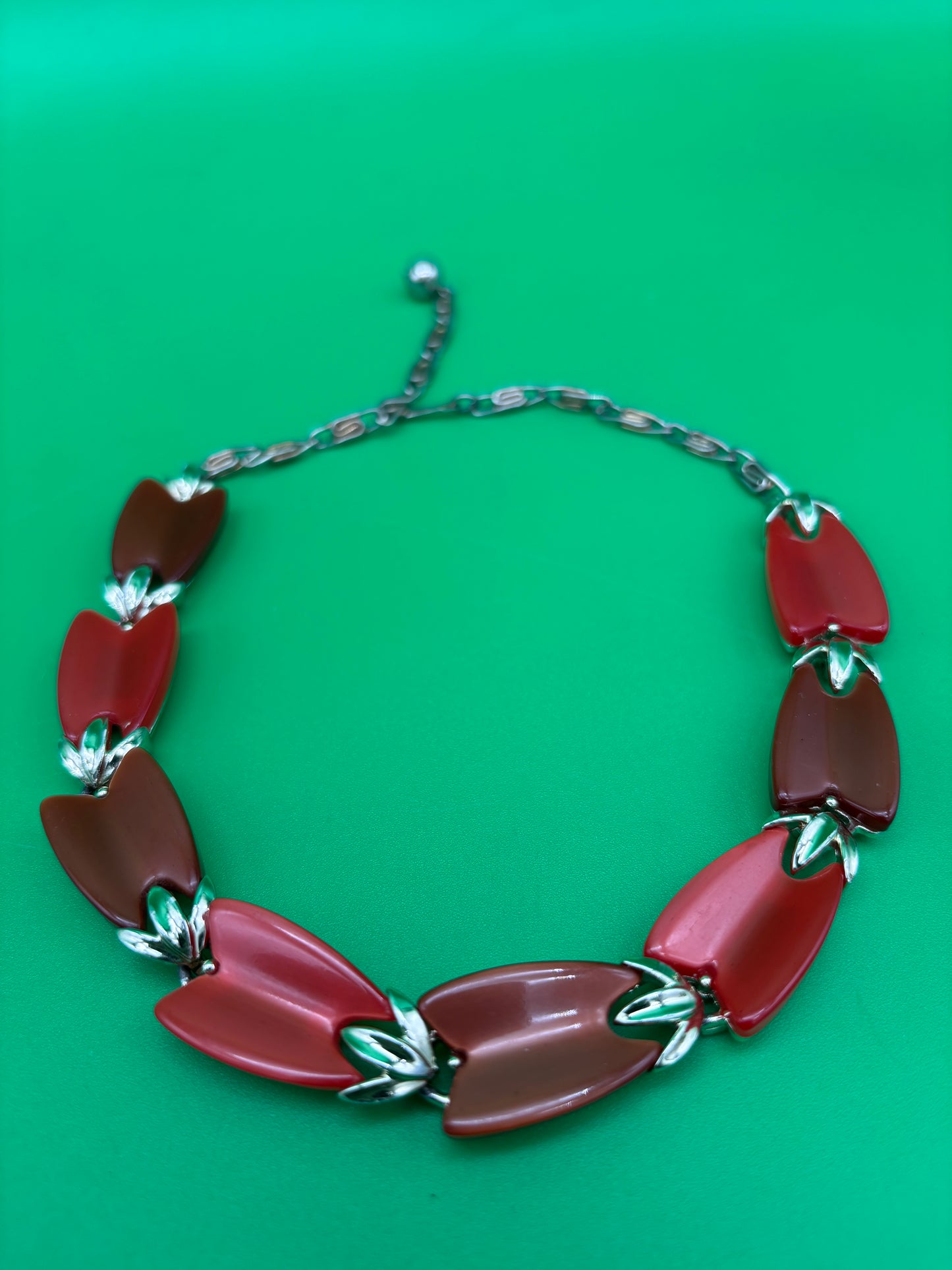 Stunning Vintage Signed LISNER Cherry Red Thermoset Necklace 17” Mid-Century