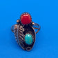 VTG Henry Mariano HM Navajo Sterling Silver Turquoise Coral Ring Size 8