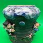 Antique Japanese Sumida Gawa Vase Signed Ban-ni Blue Drip Glaze Figural 5.25”