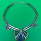 Vintage Signed Alpaca Mexico Blue and Green Glass Mosaic Fan Necklace