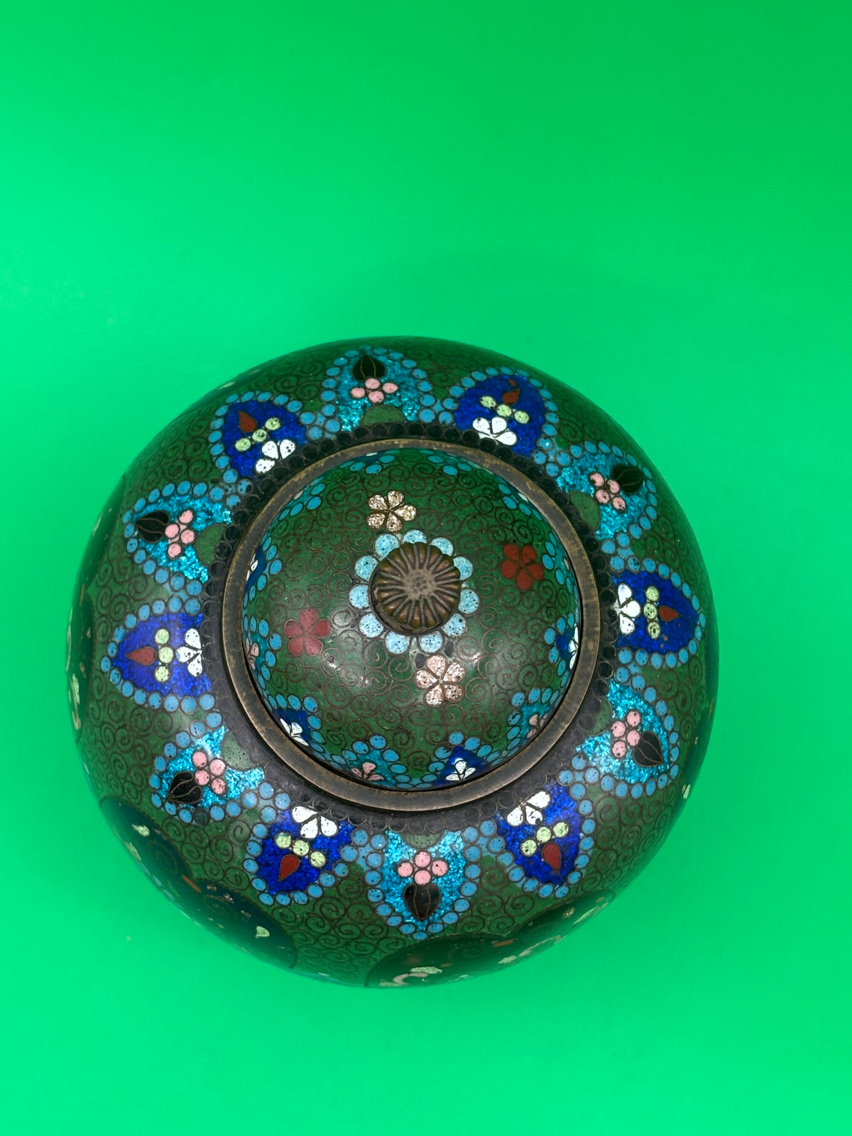 Antique Japanese Cloisonne Enamel Lidded Ginger Jar Floral Tripod Feet 6.5”